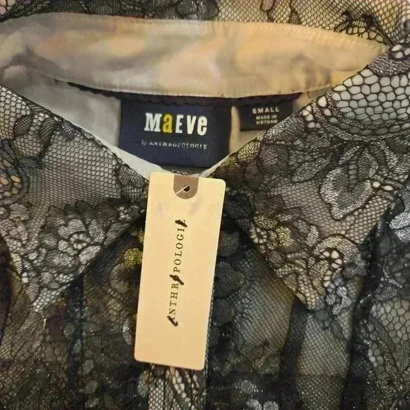 NWT Maeve Anthropologie Black Lace Floral Blouse Top Womens Size Small - Picture 11 of 13